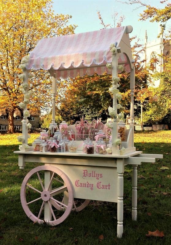 picture of dolly vintage candy cart available to hire for weddings etc