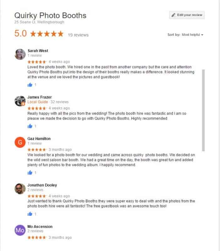 Photo booth hire reviews on google